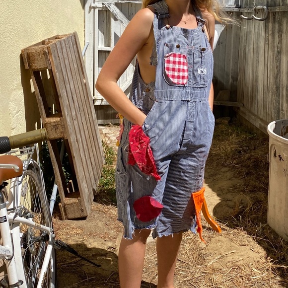 1960s Vintage Round House Patched Striped Overalls - Picture 2 of 9